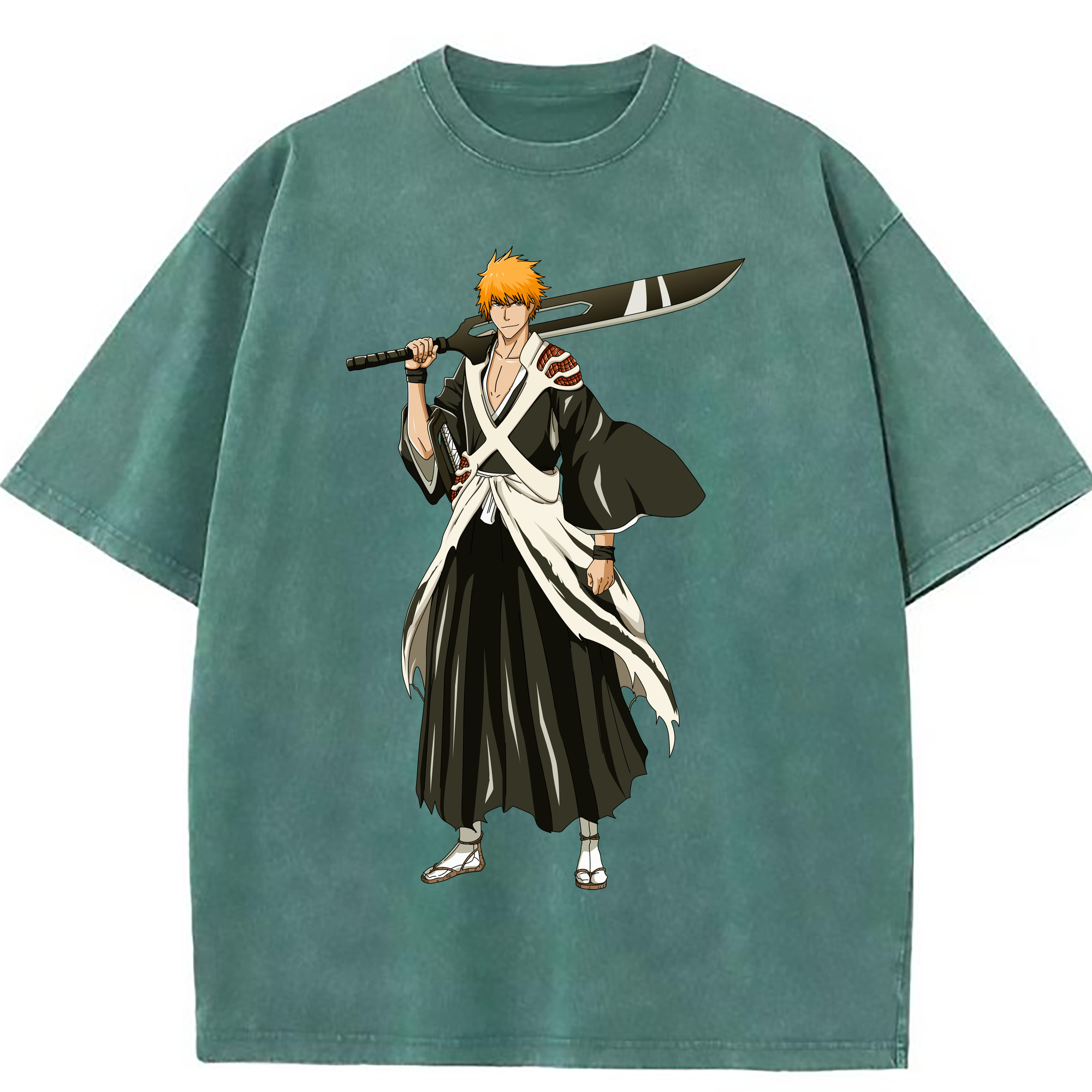 （画像用） ブリーチ 黒崎一護（くろさき いちご）BLEACH Kurosaki Ichigo 綿100% ヴィンテージ風 半袖Tシャツ（フロントプリント）